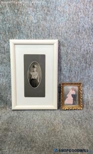 2 Edwardian Dress Ladies Vtg 9"x14" 4"x5" Photographs Art Decor Portrait Framed