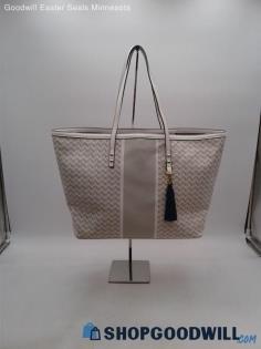 Sondra Roberts White/Gray Faux Leather Tote Handbag Purse