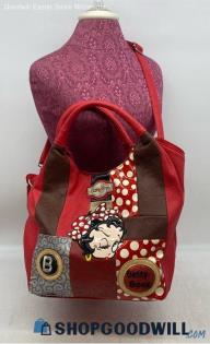 Betty Boop Red Pebbled Leather Satchel/Top Handle Bag Handbag/Purse