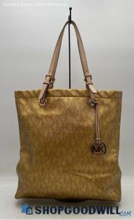 Michael Kors Signature Tall Metallic Gold Leather Tote Handbag/Purse