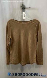 Chico's Women's Beige Knit Long Sleeve Wide Neck Thin Sweater - Sz S