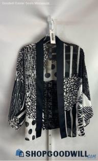 Chico's Women's Black/White Short Sleeve Sheer Cardigan - Sz S