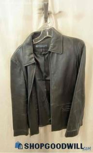 Kenneth Cole Men's Black Genuine Leather Zip Up Coat - Sz L