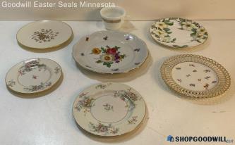 7pc Lot Of Mixed Porcelain Dinner Plates Floral Patterns