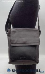 Calvin Klein Dark Brown/Black Leather Flap Shoulder Bag Handbag/Purse