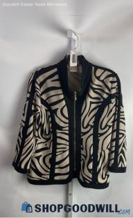 Chico's Women's Beige/Black Patterned Full Zip Textured Lightweight Jacket Sz S