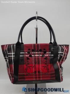 Victoria's Secret Red/ Black Plaid Canvas Shoulder Tote Handbag Purse