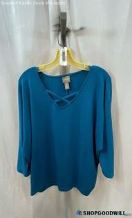 Chico's Women's Teal Long Sleeve Strappy V Neck Top - Sz L