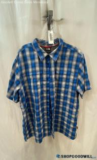 The North Face Men's Blue/Gray Plaid Light Short Sleeve Button Up Shirt - Sz XL