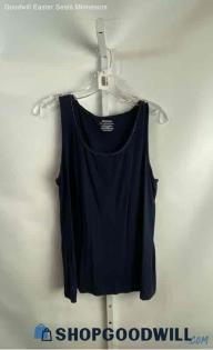 Chico's Women's Navy w/ Metallic Bead Detail Rayon Sleeveless Shirt - Sz L