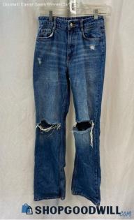 Xara Women's Blue Distressed Straight Leg Jeans - Sz 4