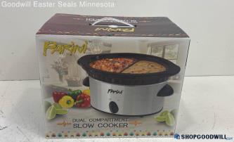 Parini Daul Compartment 16oz Slow Cooker Crock Pot Black Stoneware Dish IOB