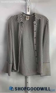 Anne Klein Women's Black/White Stripe Button Up Blouse - Sz S