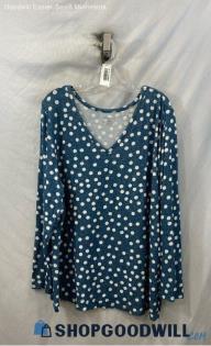 Lane bryant Women's Teal/White polka Dot V Neck Long Sleeve Shirt- Sz 22/24