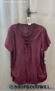 NWT Torrid Women's Pale Burgundy Lace Up V Neck Top - Sz 2