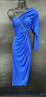 David Howard Juniors Blue Rhinestone Detail One Sleeve Ruched Formal Dress- Sz 9