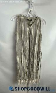 Zara Women's Gray/Cream Stripe Button Up Sleeveless Shirt - Sz M