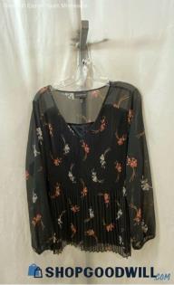 Lane Bryant Women's Black/Floral Print Long Sleeve Sheer Blouse - Sz 18/20