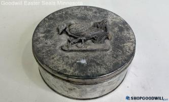 Vintage Metzke Pewter Tin Goose Round Box