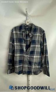 Lucky Brand Men's Navy/Gray Plaid Button Up Long Sleeve Flannel - Sz PS