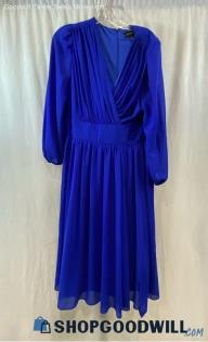 Lane Bryant Women's Royal Blue Pintuck Drape V-Neck Pleaded Maxi Dress - Sz 12