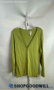 Chico's Women's Green Yellow Knit Button Up Thin V-Neck Cardigan - Sz L