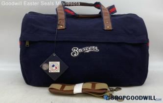 Genuine Merchandise Navy Blue Brown Duffle Unisex Adults Canvas Leather