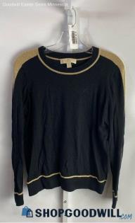 Michael Kors Women's Black/Tan Shiny Stitching Sweater - Sz M