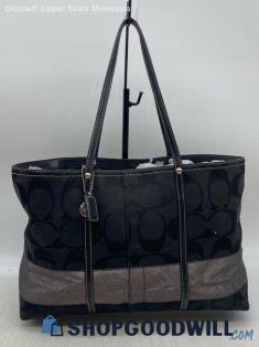 Coach Signature Colorblock Black Gray Tote Womens Canvas Jacquard