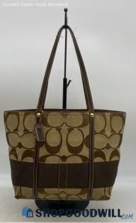 Coach Signature Colorblock Brown Beige Tote Womens Canvas