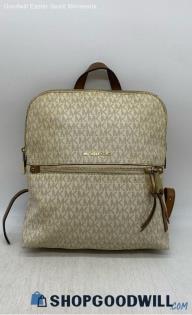 Michael Kors Rhea Beige White Backpack Womens Coated Canvas