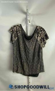 Lucky Brand Women's Black Patterned Relaxed Fit T-shirt - Sz L