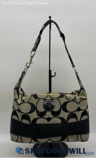 Coach Carly Black Beige Hobo Bag Womens Canvas Jacquard