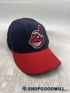 VTG New Era Cleveland Indians Fitted Navy/Red Wool Hat - Sz 6 3/4 - 6 7/8