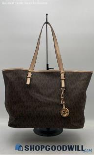 Michael Kors Jet Set Signature Brown/Beige Coated Canvas Tote Handbag/Purse