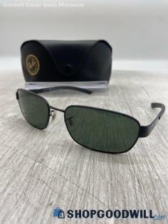 Ray Ban Rectangle Prescription Black/Gunmetal Green Metal Frame Sunglasses