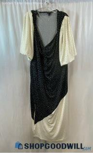 Torrid Women's Black/White Polka Dot Low V-Neck Side Slit Dress - Sz 2