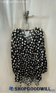 Lane Bryant Women's Black/White Patterned V-Neck Long Sleeve Peplum Top - Sz 12