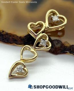 10K Yellow Gold 3-Stone Diamond Accent Heart Stack Pendant 1.05 grams