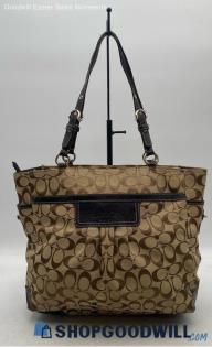 Coach Signature Brown/Khaki Jacquard Canvas Shopper Tote Handbag/Purse