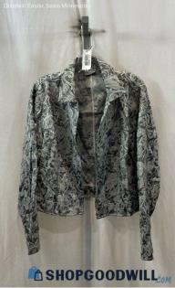 Chico's Women's Gray/Light Gray Textured Patterned Open Blazer Jacket - Sz L