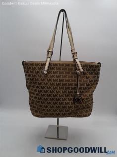 Michael Kors Brown/Beige Signature Jacquard Canvas Tote Handbag Purse