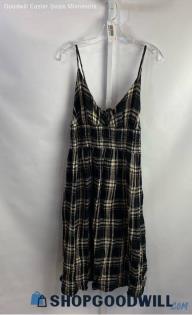 Lucky Brand Women's Black/Cream Plaid Cotton Casual Dress - Sz L