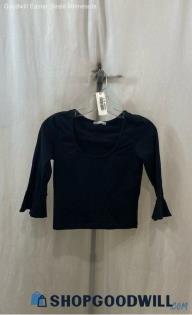 Zara Women's Black 3/4 Bell Sleeve Cropped Shirt - Sz S