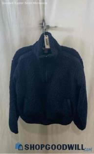 Athleta Women's Black Sherpa Faux Fur Henley Sweater - Sz XS