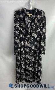 Michael Kors Women's Black/White Button-Up Long Sleeve Floral Print Dress - Sz S