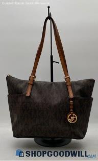 Michael Kors Jet Set Signature Brown Coated Canvas Tote Handbag/Purse