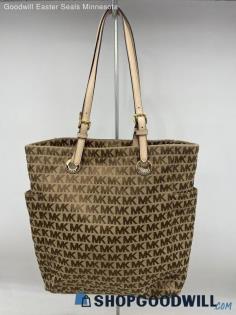 Michael Kors Monogram Khaki/Tan Tote Shoulder Bag Womens Canvas Handbag/Purse