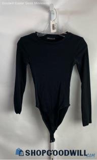 Zara Women's Black Ribbed Cotton Body Suit Shirt - Sz S