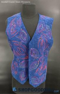 Women's Navy Blue Kantha Style Stitched Vest - Sz S